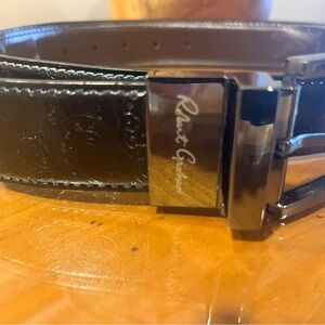 Robert Graham Black Leather Belt with Silver Buckle